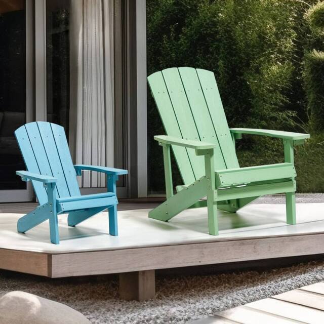 Wyld and Coco Kids Outdoor Chair Light Blue Plastic Wood Weather Resistant - image 1