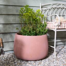 Dibor Large Terracotta Symmetry Stripe Fibre Clay Indoor Outdoor Garden Planter Houseplant Flower Plant Pot H37 x Dia55cm in Pink - thumbnail 3