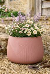 Dibor Large Terracotta Symmetry Stripe Fibre Clay Indoor Outdoor Garden Planter Houseplant Flower Plant Pot H37 x Dia55cm in Pink