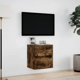 Berkfield Home TV Wall Cabinet with LED Lights Smoked Oak 41x31x45 cm in Brown - Size: 41 x 31 x 45 cm - thumbnail 4