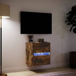 Berkfield Home TV Wall Cabinet with LED Lights Smoked Oak 41x31x45 cm in Brown - Size: 41 x 31 x 45 cm - thumbnail 5
