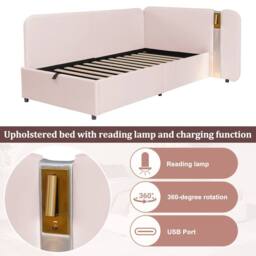 Merax 3ft Single L-shaped Velvet Upholstered Daybed with Storage & USB Light in Pink - thumbnail 7