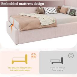 Merax 3ft Single L-shaped Velvet Upholstered Daybed with Storage & USB Light in Pink - thumbnail 6