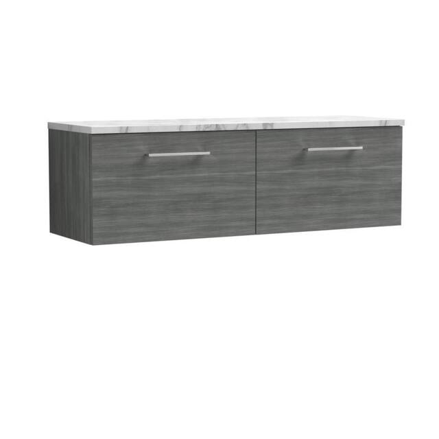 Balterley Level 1200mm Wall Hung 2 Drawer Laminate Worktop Anthracite Woodgrain in Grey - image 1
