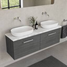 Balterley Level 1200mm Wall Hung 2 Drawer Laminate Worktop Anthracite Woodgrain in Grey - thumbnail 3