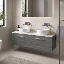 Balterley Level 1200mm Wall Hung 2 Drawer Laminate Worktop Anthracite Woodgrain in Grey - thumbnail 4