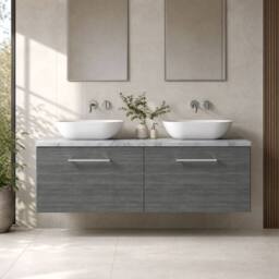 Balterley Level 1200mm Wall Hung 2 Drawer Laminate Worktop Anthracite Woodgrain in Grey - thumbnail 6