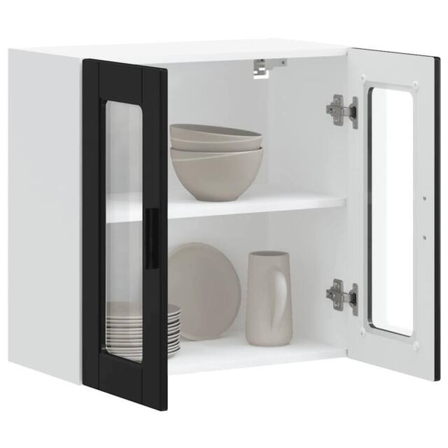 Berkfield Home Kitchen Wall Cabinet with Glass Door Porto Black - image 1