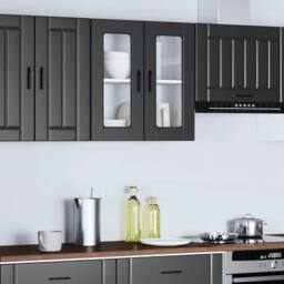 Berkfield Home Kitchen Wall Cabinet with Glass Door Porto Black - thumbnail 2