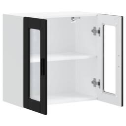 Berkfield Home Kitchen Wall Cabinet with Glass Door Porto Black - thumbnail 4