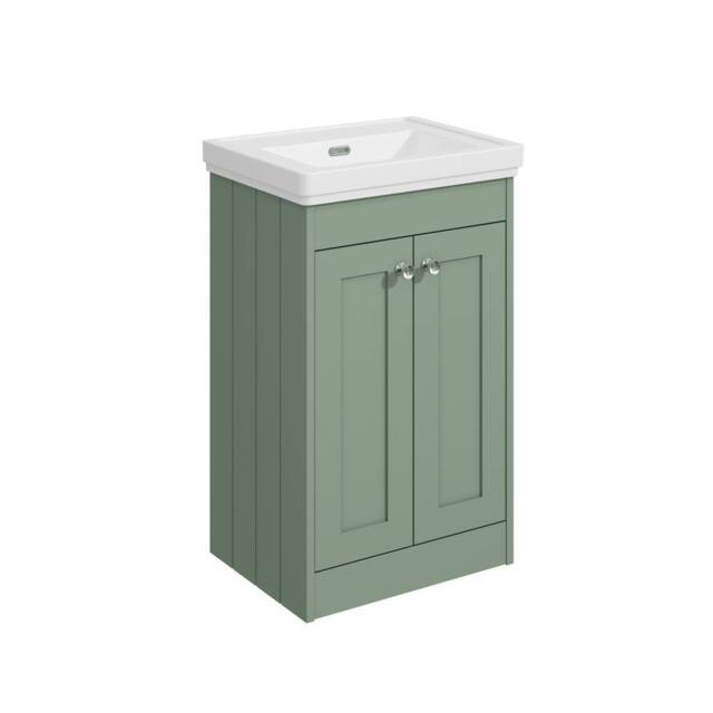 Balterley 500mm Floor Standing 2 Door Unit with Basin No Tap Hole - Satin Green
