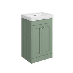 Balterley 500mm Floor Standing 2 Door Unit with Basin No Tap Hole - Satin Green - thumbnail 1