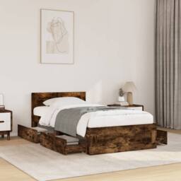 Berkfield Home Bed Frame with Headboard without Mattress Smoked Oak 90x200 cm in Brown - thumbnail 2