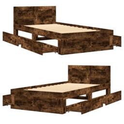 Berkfield Home Bed Frame with Headboard without Mattress Smoked Oak 90x200 cm in Brown - thumbnail 8