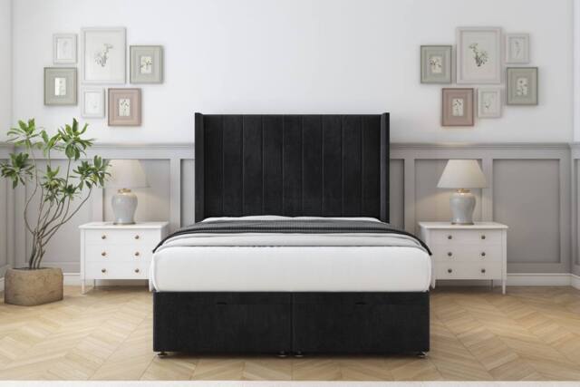 "Comfort Beds Palermo Naples Ottoman Bed Set With 54"" Wingback Headboard in Black - Size: King" - image 1