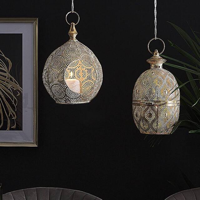 Wyld and Coco Gold Openwork Egg Lantern 34 cm - Glass Candle Holder - image 1