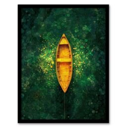 Artery8 Wall Art Print Emerald Cove Cave Gold Sunlight Boat Aerial View Art Framed Poster in Black - Size: A4 - thumbnail 1
