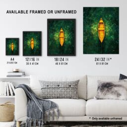 Artery8 Wall Art Print Emerald Cove Cave Gold Sunlight Boat Aerial View Art Framed Poster in Black - Size: A4 - thumbnail 3