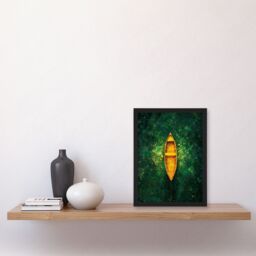 Artery8 Wall Art Print Emerald Cove Cave Gold Sunlight Boat Aerial View Art Framed Poster in Black - Size: A4 - thumbnail 4