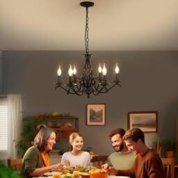 Goeco Modern Living Room Chandelier, Vintage Pendant Light E14, for Bedroom in Black - thumbnail 2
