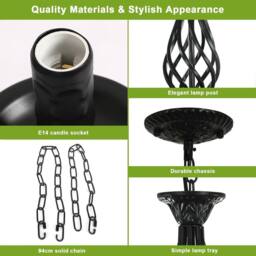 Goeco Modern Living Room Chandelier, Vintage Pendant Light E14, for Bedroom in Black - thumbnail 4