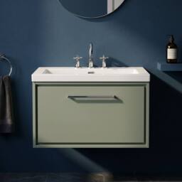Balterley Bathroom 1 Soft Close Drawer Wall Hung, Fireclay Basin, Green, 800mm in Green - thumbnail 3