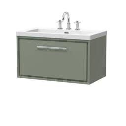 Balterley Bathroom 1 Soft Close Drawer Wall Hung, Fireclay Basin, Green, 800mm in Green - thumbnail 1