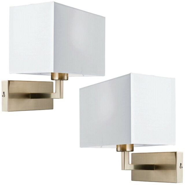 Loops 2 PACK Dimming LED Wall Light Satin Nickel & White Shade Sleek Rectangle Lamp in Metallics - image 1