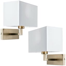 Loops 2 PACK Dimming LED Wall Light Satin Nickel & White Shade Sleek Rectangle Lamp in Metallics