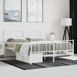 Berkfield Home Metal Bed Frame with Headboard & Footboard White 140x190 cm - thumbnail 4