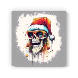 "Warren Reed - Designer Santa Skull In Glasses Splashart Canvas - Size: W16"" x H16""" - thumbnail 2