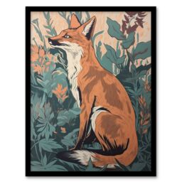 Artery8 Sly Fox By George Sinclair Vintage Botanical Style Modern Painting Teal Orange Aesthetic Artwork Framed Wall Art Print A4 in Black - thumbnail 1