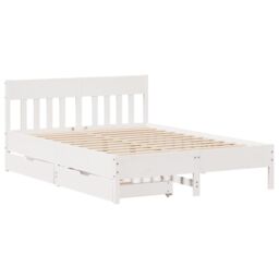 Berkfield Home Bed Frame without Mattress White 135x190 cm Double Solid Wood Pine - thumbnail 3