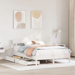 Berkfield Home Bed Frame without Mattress White 135x190 cm Double Solid Wood Pine - thumbnail 1