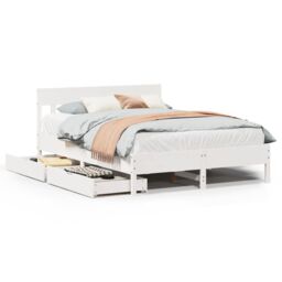 Berkfield Home Bed Frame without Mattress White 135x190 cm Double Solid Wood Pine - thumbnail 2
