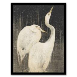 "Artery8 Two Egrets in the Snow Vintage Framed Wall Art Print van Hoytema in Grey - Size: W12"" x H16""" - thumbnail 1