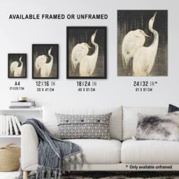 "Artery8 Two Egrets in the Snow Vintage Framed Wall Art Print van Hoytema in Grey - Size: W12"" x H16""" - thumbnail 3