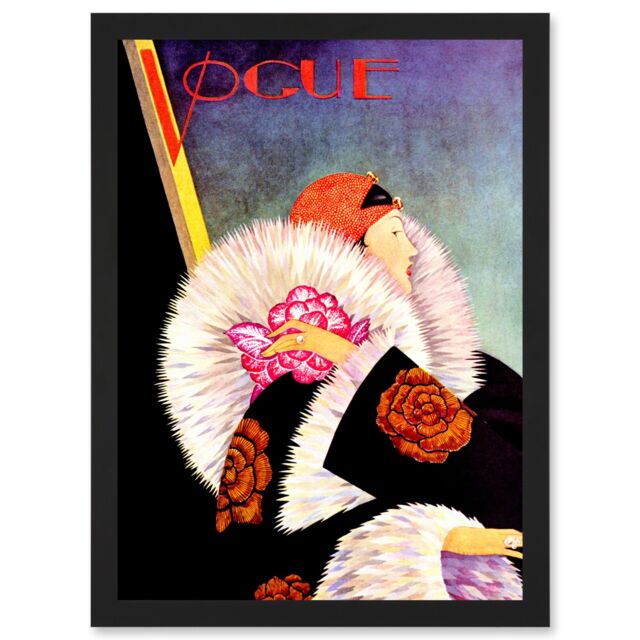 Artery8 Magazine Cover Vogue Woman Winter Coat Artwork Framed Wall Art Print A4 in Black - image 1