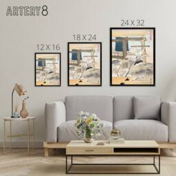 "Artery8 Monk Ringing the Temple Bell Framed Canvas Wall Art Print Ogata Gekko in Beige - Size: W12"" x H16""" - thumbnail 4