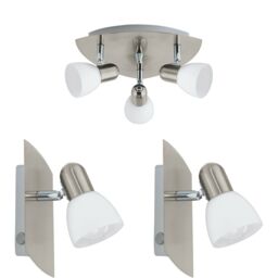 Loops Ceiling Spot Light & 2x Matching Wall Lights Satin Nickel & Glass Triangle Lamp in Metallics - thumbnail 1