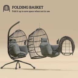 OUTSUNNY Egg Chair Outdoor Indoor Garden Swing Chair, Folding Basket, Grey in Dark Grey - thumbnail 6