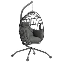 OUTSUNNY Egg Chair Outdoor Indoor Garden Swing Chair, Folding Basket, Grey in Dark Grey - thumbnail 2