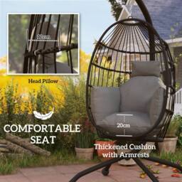OUTSUNNY Egg Chair Outdoor Indoor Garden Swing Chair, Folding Basket, Grey in Dark Grey - thumbnail 4