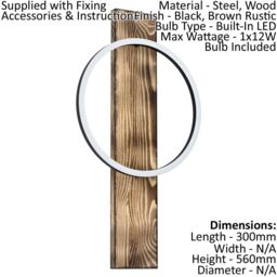 Loops Wall Light Colour Black Brown Rustic Shade White Plastic Bulb LED 1x12W - thumbnail 2