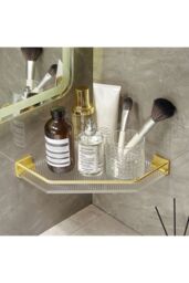 Living and Home Acrylic Bathroom Corner Shelf Adhesive Shower Organiser in Gold - thumbnail 1