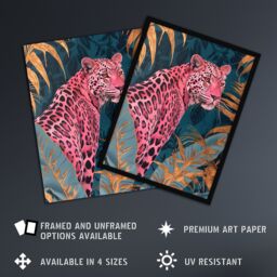 "Artery8 Elegant Pink Leopard in Blue Gold Tropical Jungle Framed Wall Art - Size: W12"" x H16""" - thumbnail 2