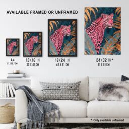 "Artery8 Elegant Pink Leopard in Blue Gold Tropical Jungle Framed Wall Art - Size: W12"" x H16""" - thumbnail 3