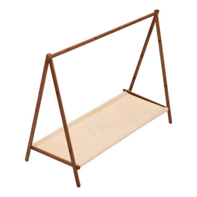VOGREX Foldable Bamboo Garment Rack with Shoe Shelf in Natural - image 1