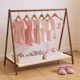 VOGREX Foldable Bamboo Garment Rack with Shoe Shelf in Natural - thumbnail 5