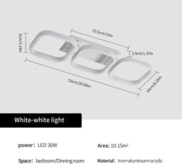 Goeco LED Ceiling Light, 32W Bedroom Chandelier, Square Modern Ceiling Light in White - thumbnail 5